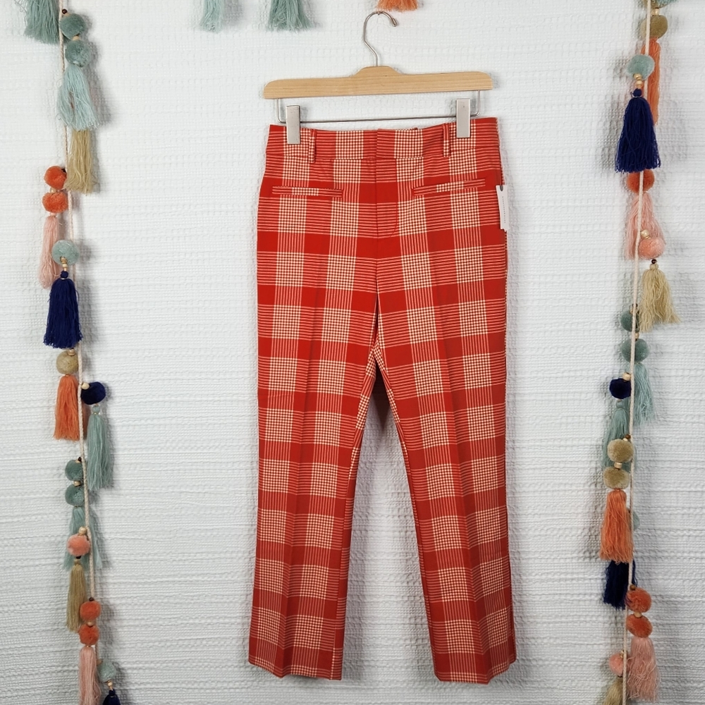 Anthropologie Red and Cream Plaid Cropped Pants